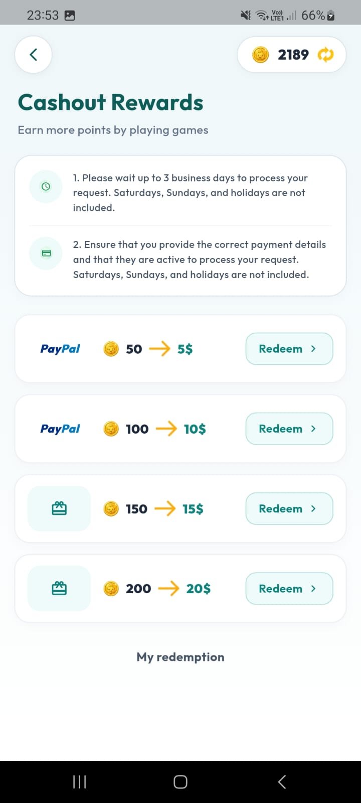 Gift Chick cashout screen