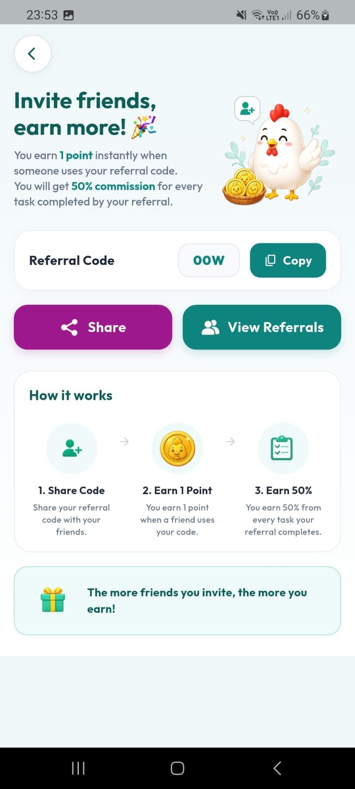 Gift Chick referral screen